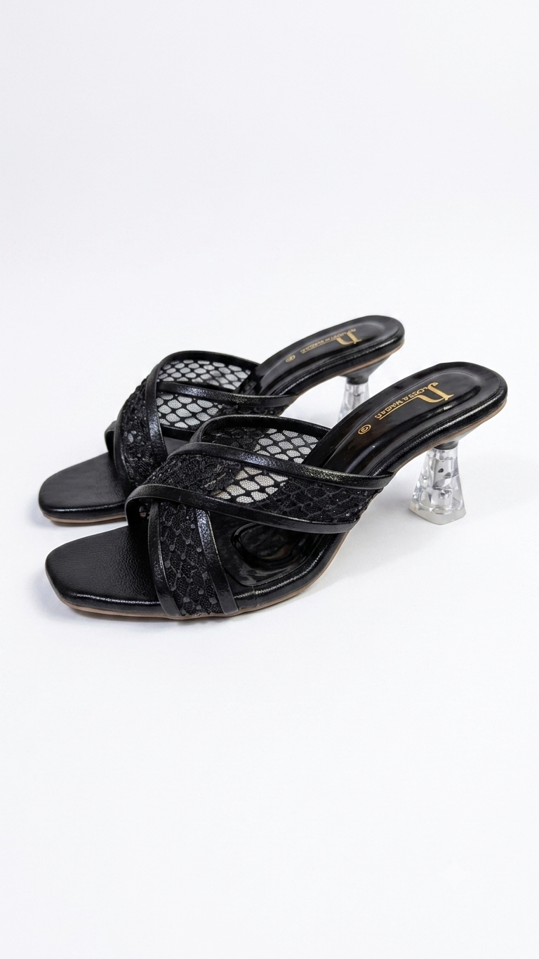 Elegant Sequin Lace Cross-Strap Heeled sandals