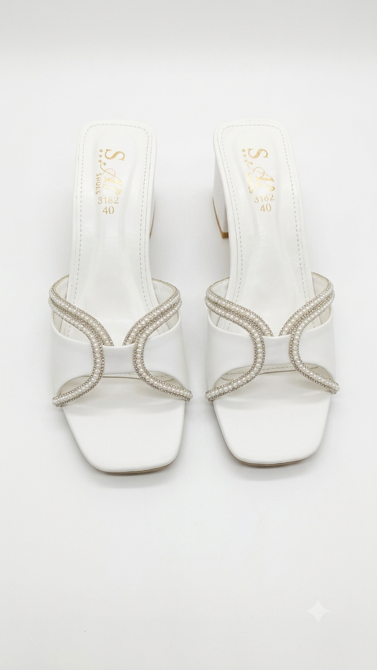Pearl-Embellished Block Heel Mules