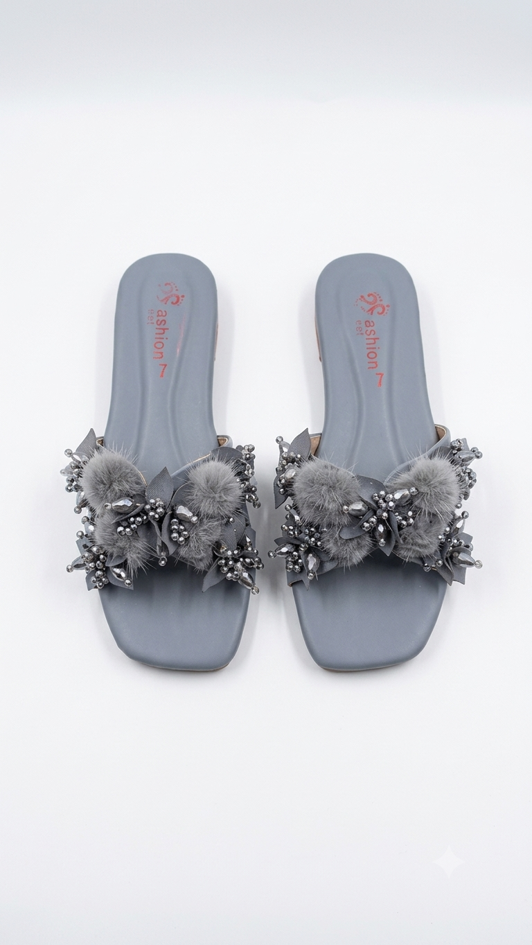 Elegance Embellished Faux-Fur Slide Slippers