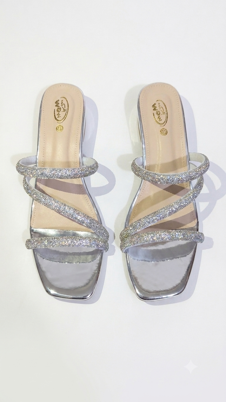 Sparkle Strappy Low Block Heel