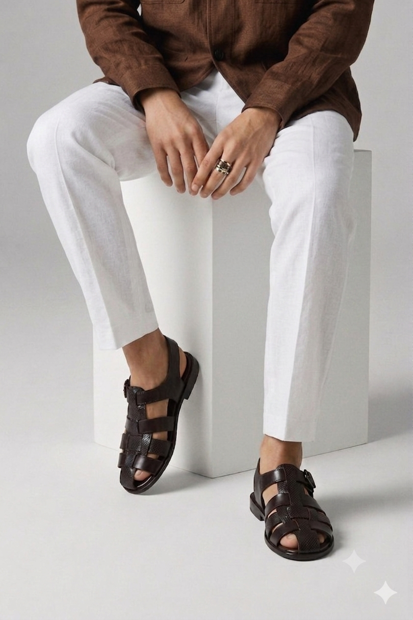 Men's Textured Leather Fisherman Sandals