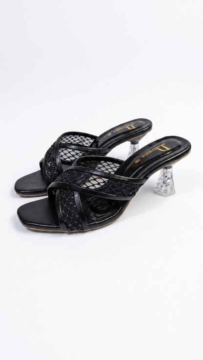 Elegant Sequin Lace Cross-Strap Heeled sandals