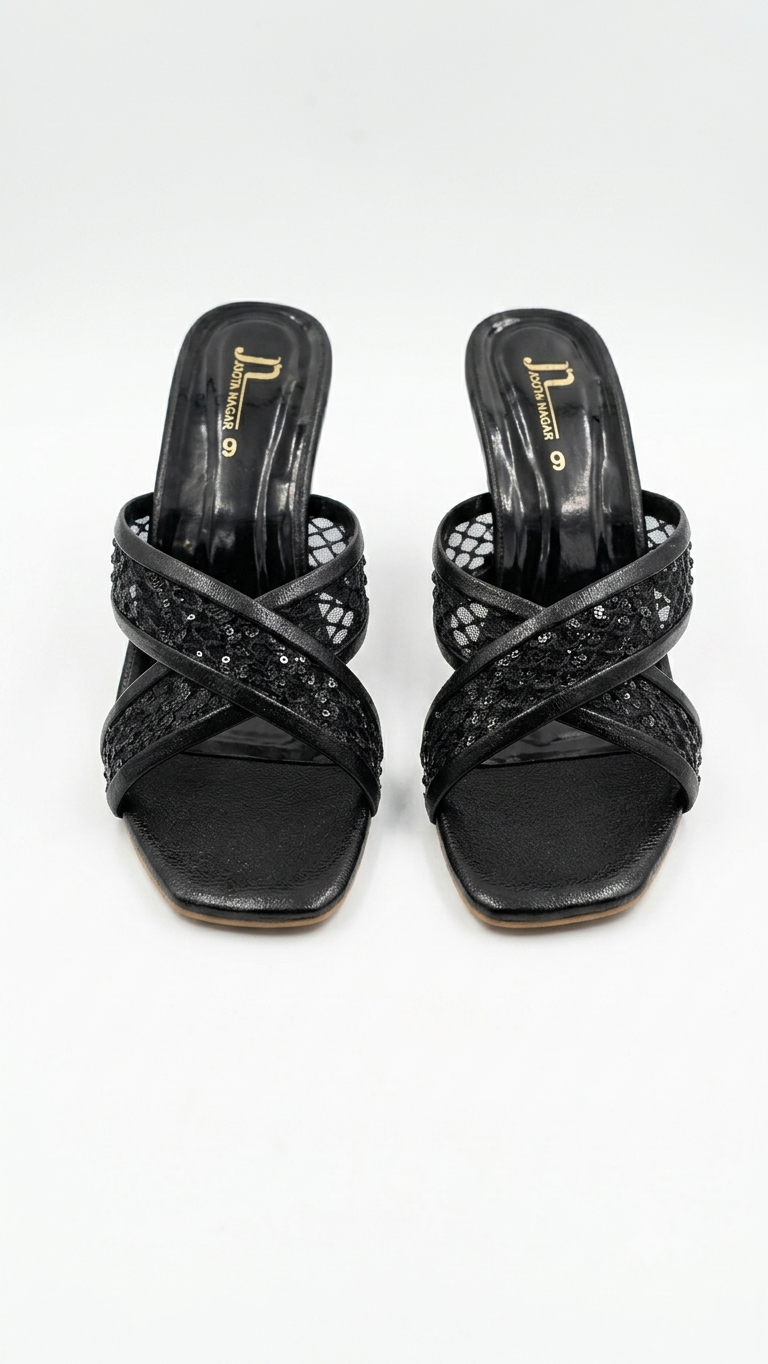 Elegant Sequin Lace Cross-Strap Heeled sandals