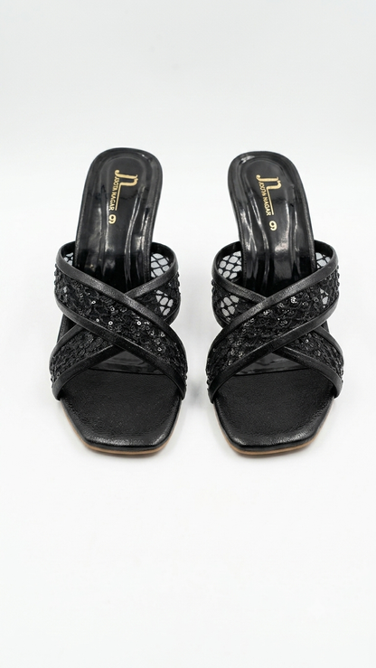 Elegant Sequin Lace Cross-Strap Heeled sandals