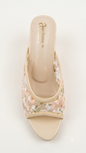 Floral Embroidered Mesh Open-Toe Mule Sandals Cream/Beige