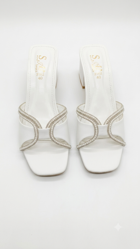 Pearl-Embellished Block Heel Mules