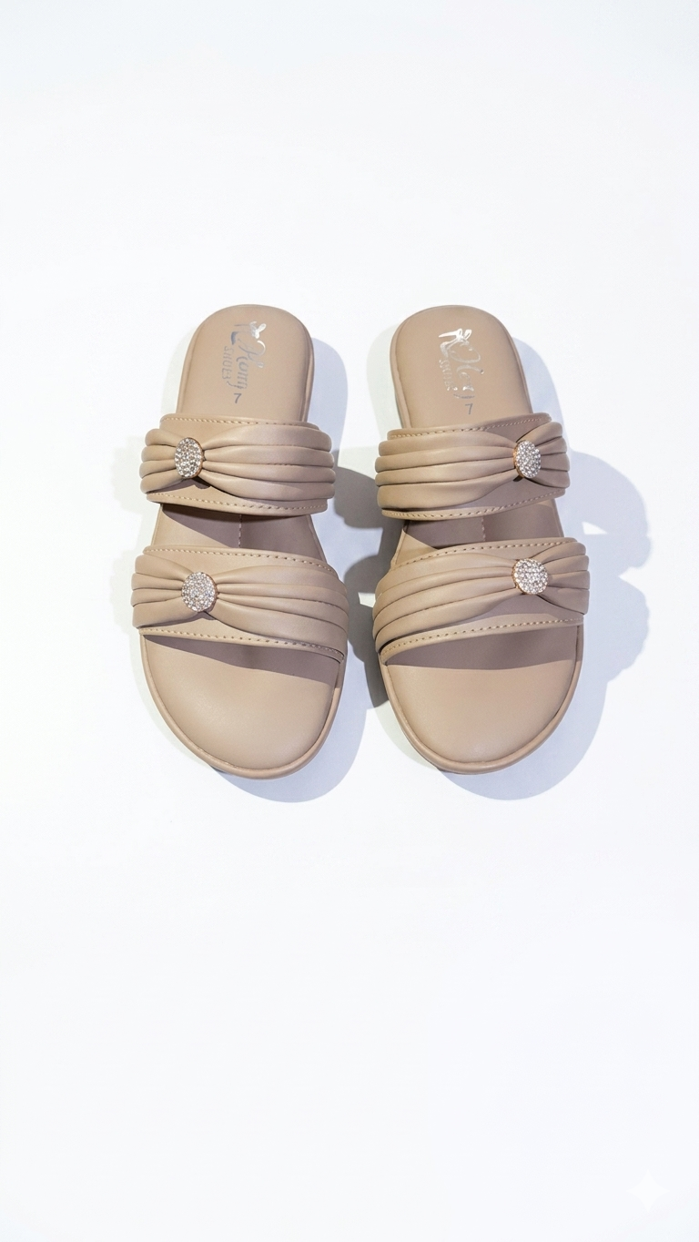 Elegant Ruched Dual-Strap Embellished Slides