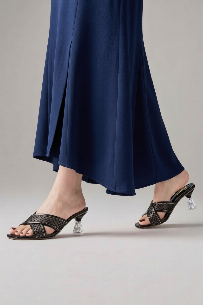 Elegant Sequin Lace Cross-Strap Heeled sandals