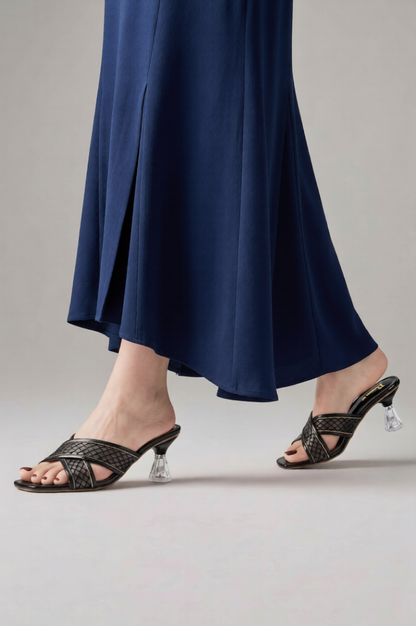 Elegant Sequin Lace Cross-Strap Heeled sandals