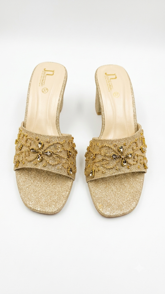 Embellished Shimmer Block Heel