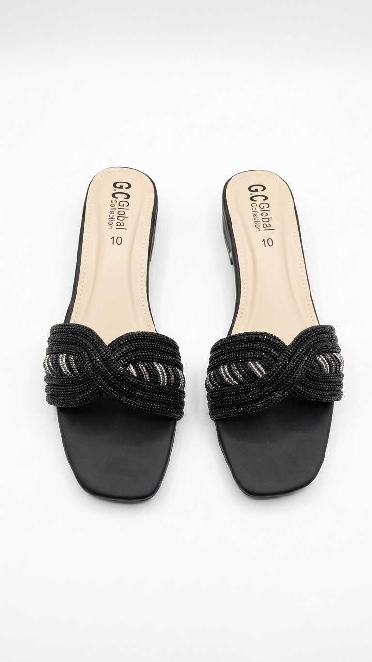 Embellished Criss-Cross Low Block Heel