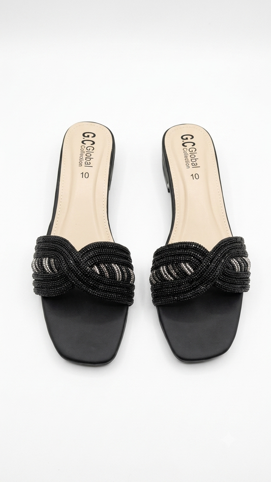Embellished Criss-Cross Low Block Heel